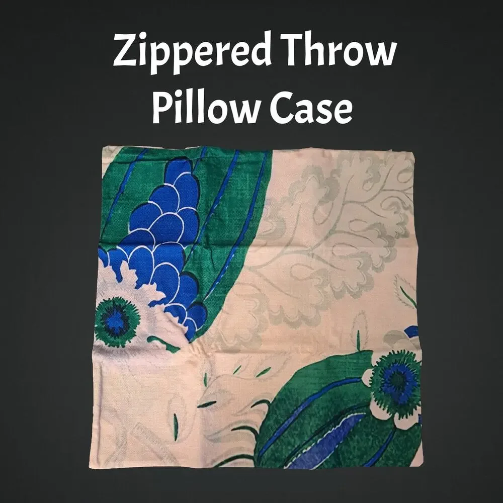 Zippered Blue Green Floral Throw Pillow Case Cover 45cm x45cm